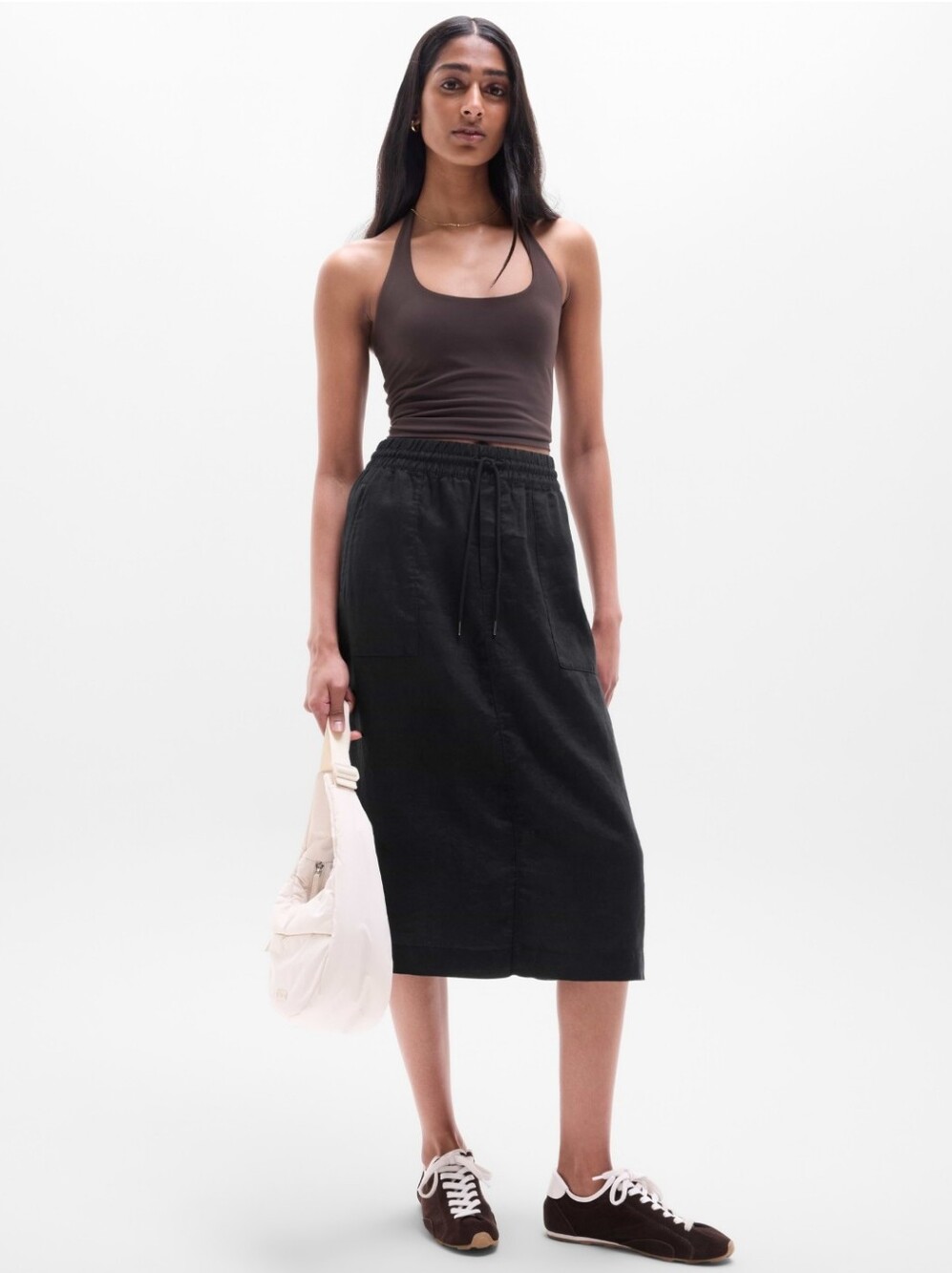 Athleta Black Drawstring Midi Skirt - Size Petite Large